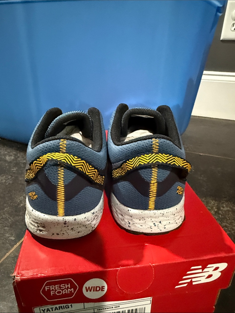 New Balance White, Navy & Yellow Kids Running Shoes - Picture 4 of 6